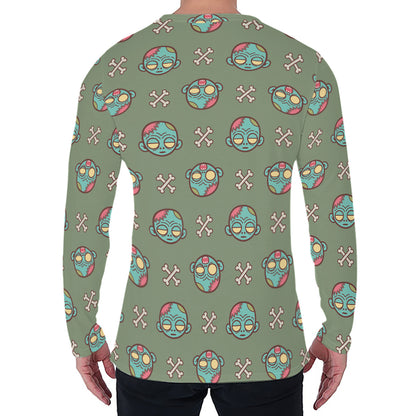 Cartoon Zombie Pattern Print Men's Long Sleeve T-Shirt