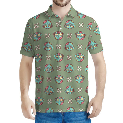 Cartoon Zombie Pattern Print Men's Polo Shirt