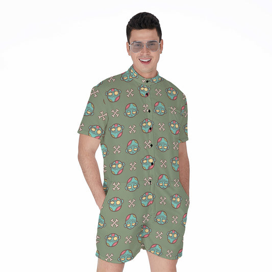Cartoon Zombie Pattern Print Men's Rompers