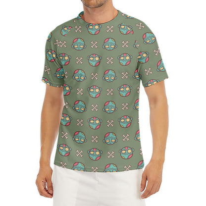 Cartoon Zombie Pattern Print Men's Short Sleeve Rash Guard