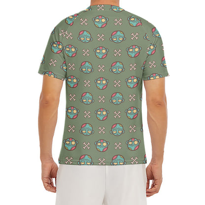 Cartoon Zombie Pattern Print Men's Short Sleeve Rash Guard