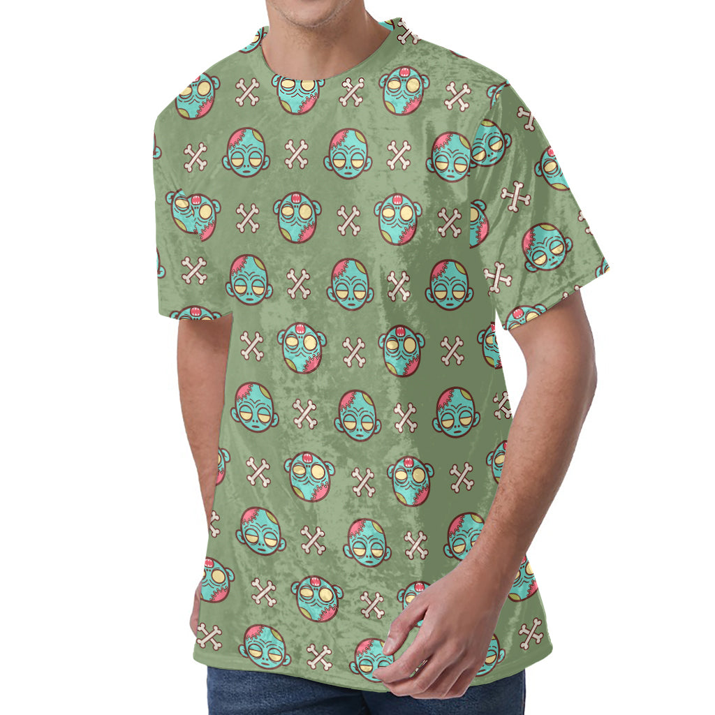 Cartoon Zombie Pattern Print Men's Velvet T-Shirt