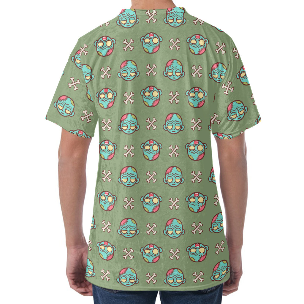 Cartoon Zombie Pattern Print Men's Velvet T-Shirt