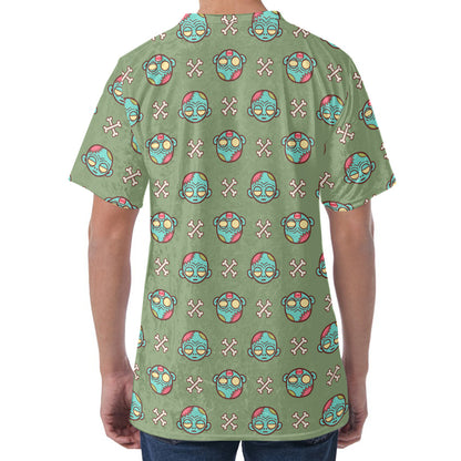 Cartoon Zombie Pattern Print Men's Velvet T-Shirt