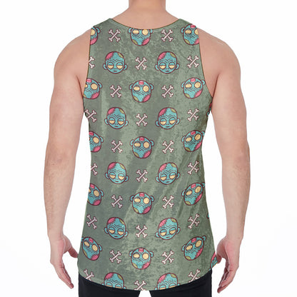 Cartoon Zombie Pattern Print Men's Velvet Tank Top