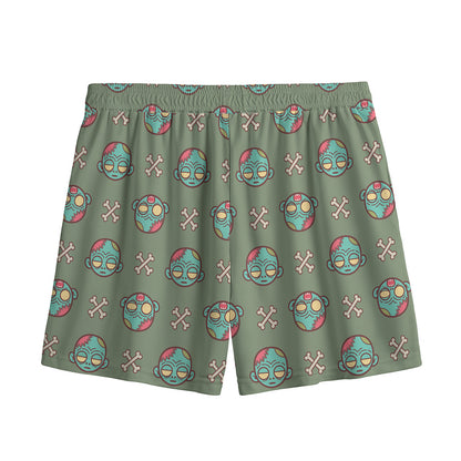 Cartoon Zombie Pattern Print Mesh Shorts
