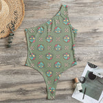 Cartoon Zombie Pattern Print One Shoulder Bodysuit