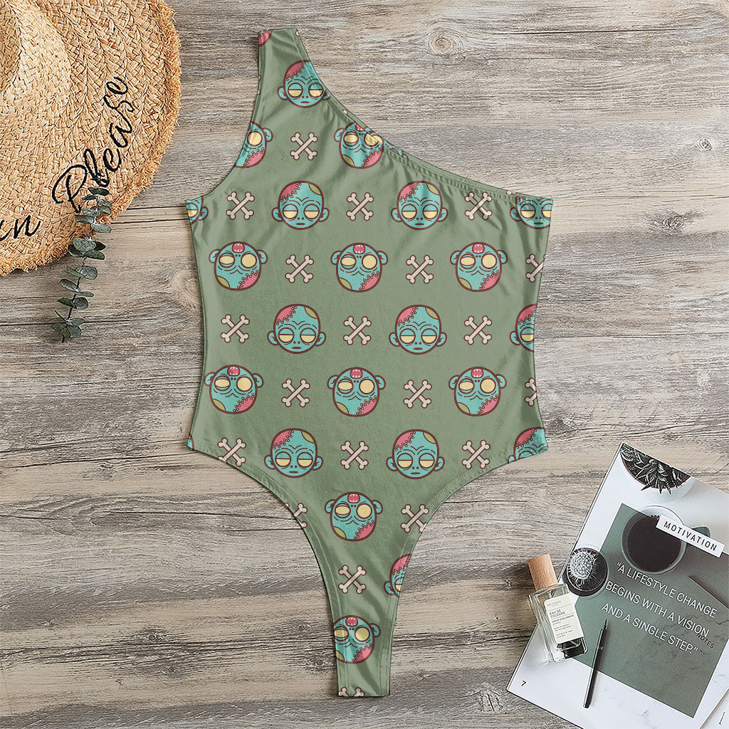 Cartoon Zombie Pattern Print One Shoulder Bodysuit