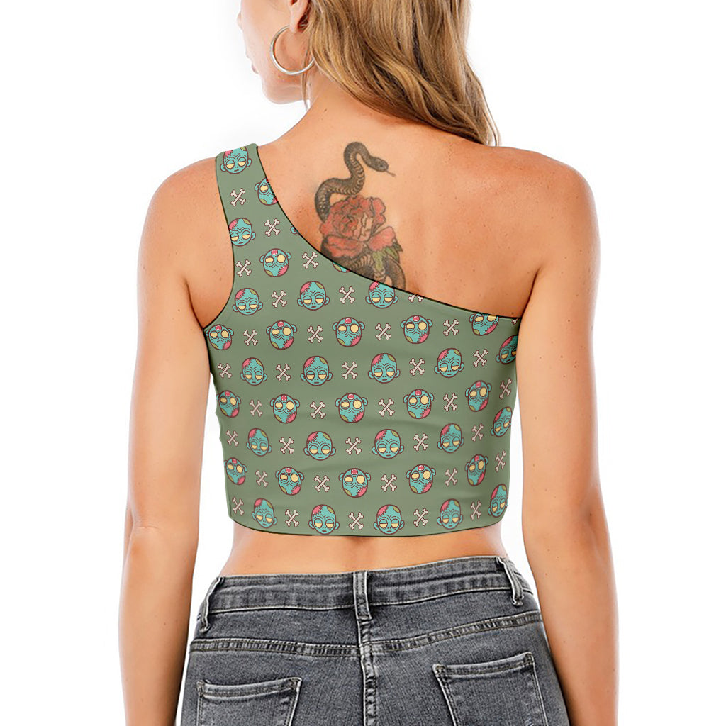 Cartoon Zombie Pattern Print One Shoulder Crop Top