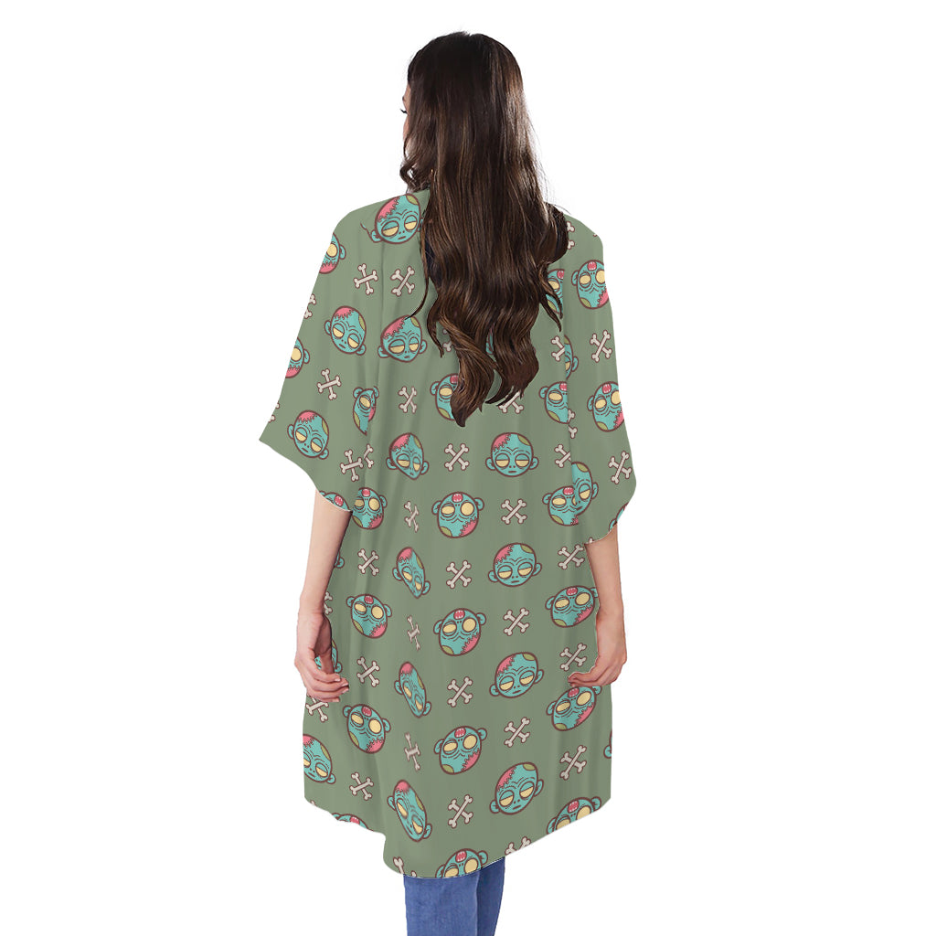Cartoon Zombie Pattern Print Open Front Beach Cover Up