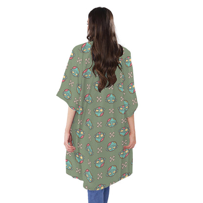Cartoon Zombie Pattern Print Open Front Beach Cover Up