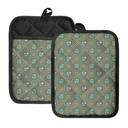 Cartoon Zombie Pattern Print Pot Holders With Pocket