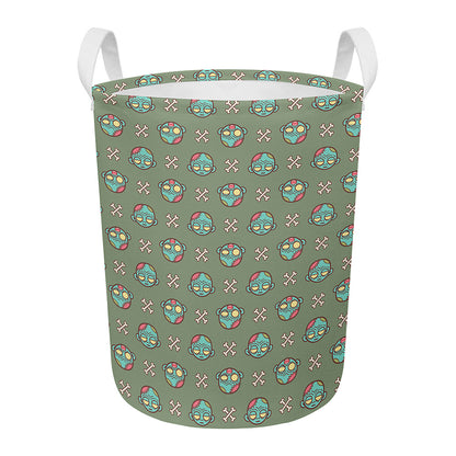 Cartoon Zombie Pattern Print Round Laundry Basket