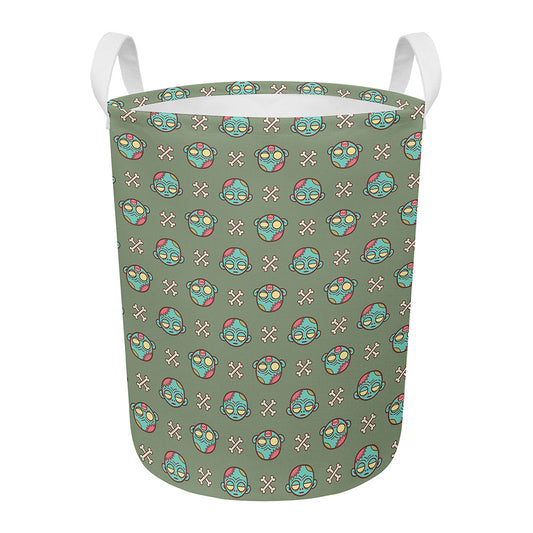 Cartoon Zombie Pattern Print Round Laundry Basket