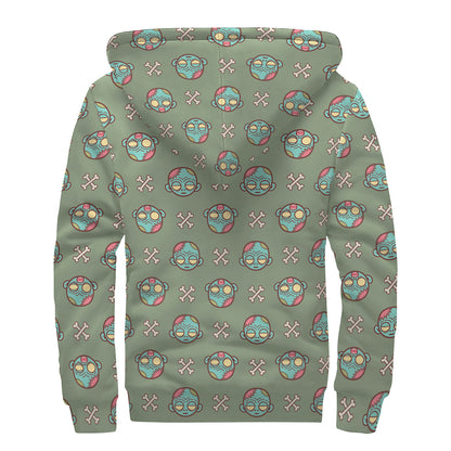 Cartoon Zombie Pattern Print Sherpa Lined Zip Up Hoodie