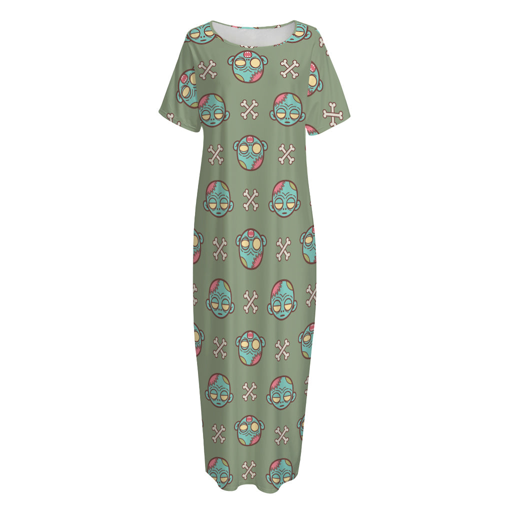 Cartoon Zombie Pattern Print Short Sleeve Long Nightdress