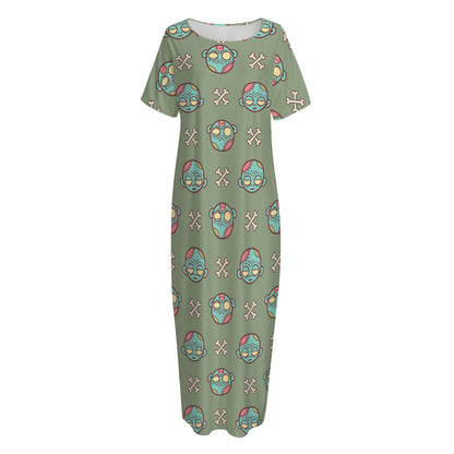 Cartoon Zombie Pattern Print Short Sleeve Long Nightdress