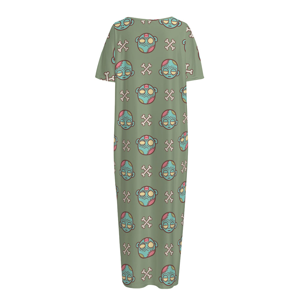 Cartoon Zombie Pattern Print Short Sleeve Long Nightdress