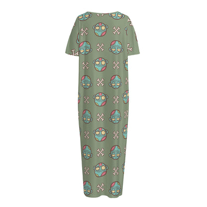 Cartoon Zombie Pattern Print Short Sleeve Long Nightdress