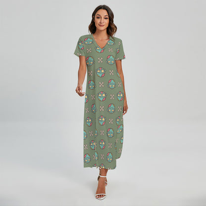 Cartoon Zombie Pattern Print Short Sleeve Maxi Dress