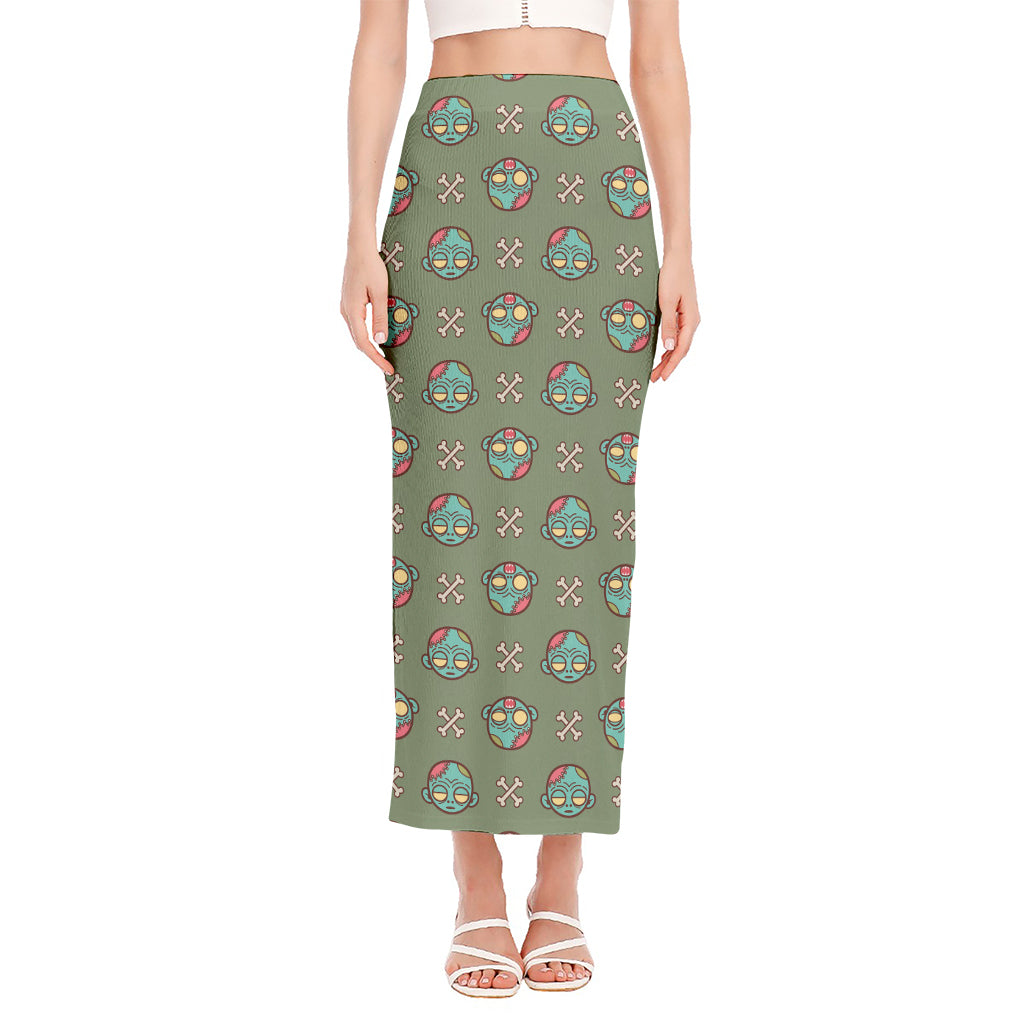 Cartoon Zombie Pattern Print Side Slit Maxi Skirt