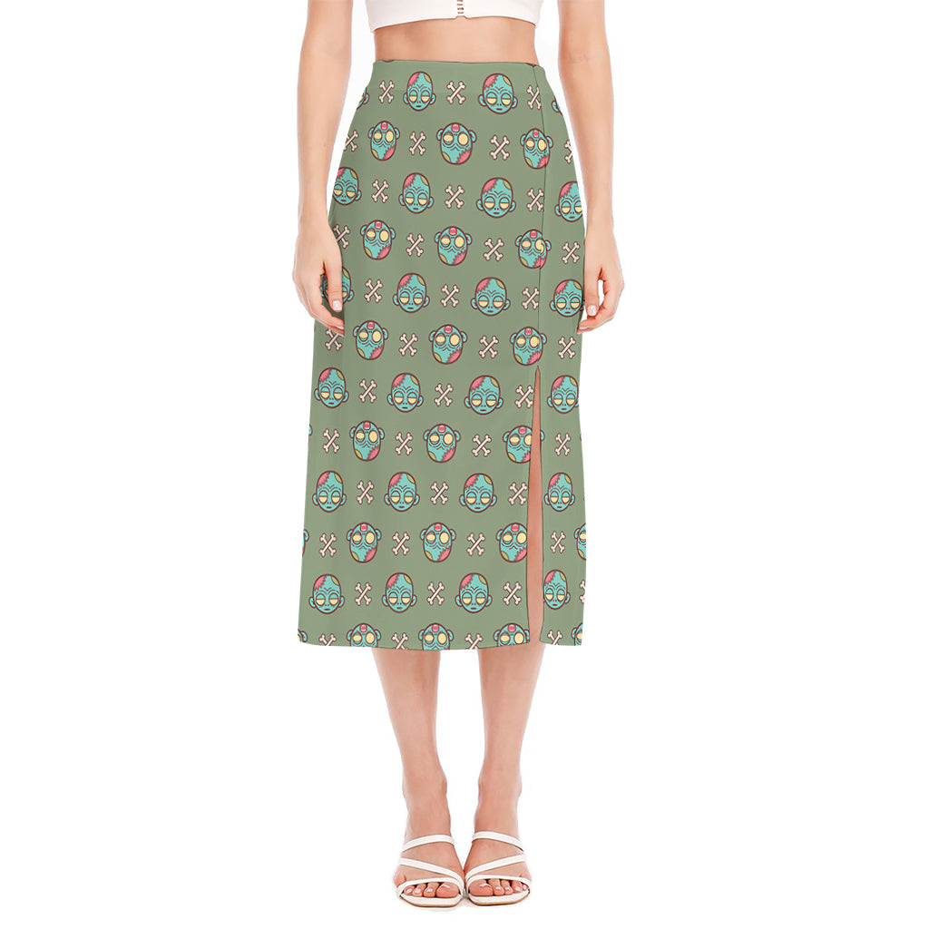 Cartoon Zombie Pattern Print Side Slit Midi Skirt