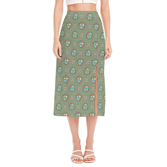 Cartoon Zombie Pattern Print Side Slit Midi Skirt