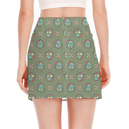 Cartoon Zombie Pattern Print Side Slit Mini Skirt