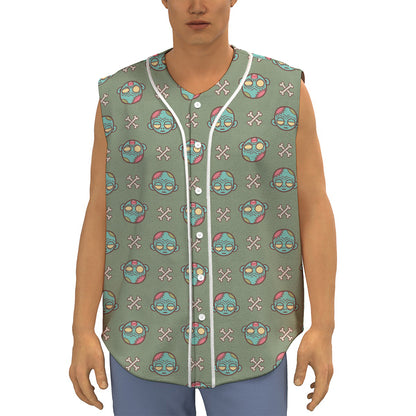 Cartoon Zombie Pattern Print Sleeveless Baseball Jersey