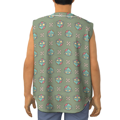 Cartoon Zombie Pattern Print Sleeveless Baseball Jersey