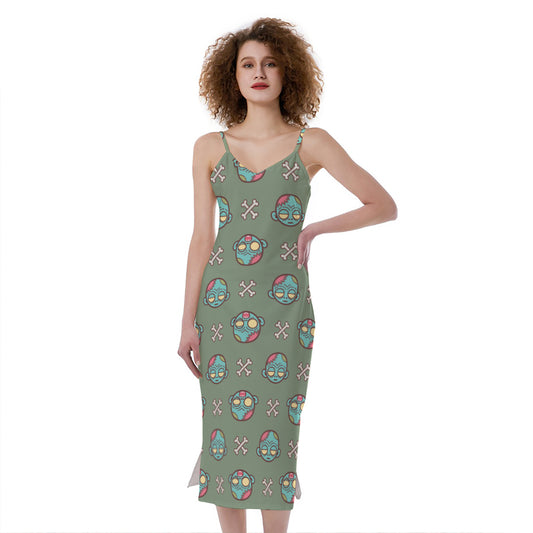Cartoon Zombie Pattern Print Slim Fit Midi Cami Dress