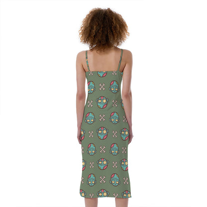 Cartoon Zombie Pattern Print Slim Fit Midi Cami Dress