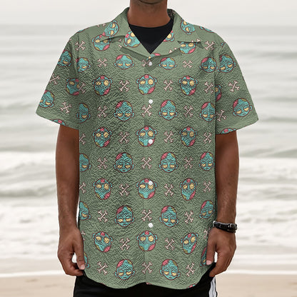 Cartoon Zombie Pattern Print Textured Short Sleeve Shirt