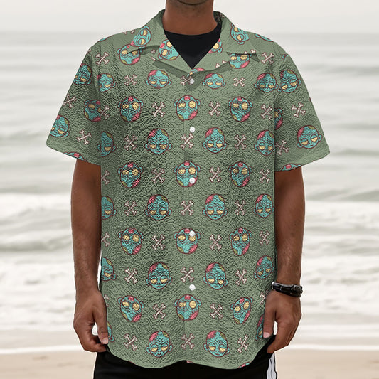 Cartoon Zombie Pattern Print Textured Short Sleeve Shirt