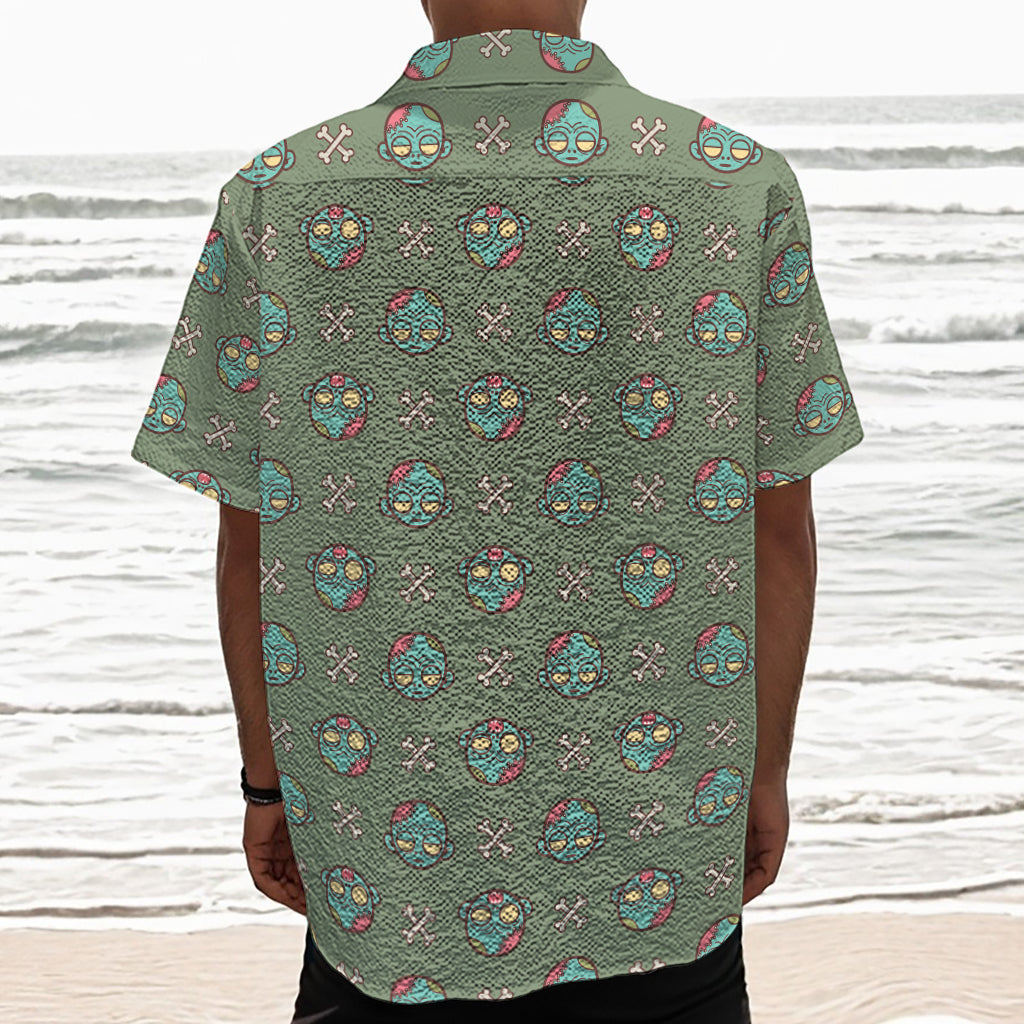 Cartoon Zombie Pattern Print Textured Short Sleeve Shirt
