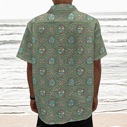 Cartoon Zombie Pattern Print Textured Short Sleeve Shirt