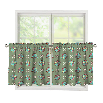 Cartoon Zombie Pattern Print Tier Curtains