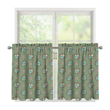 Cartoon Zombie Pattern Print Tier Curtains
