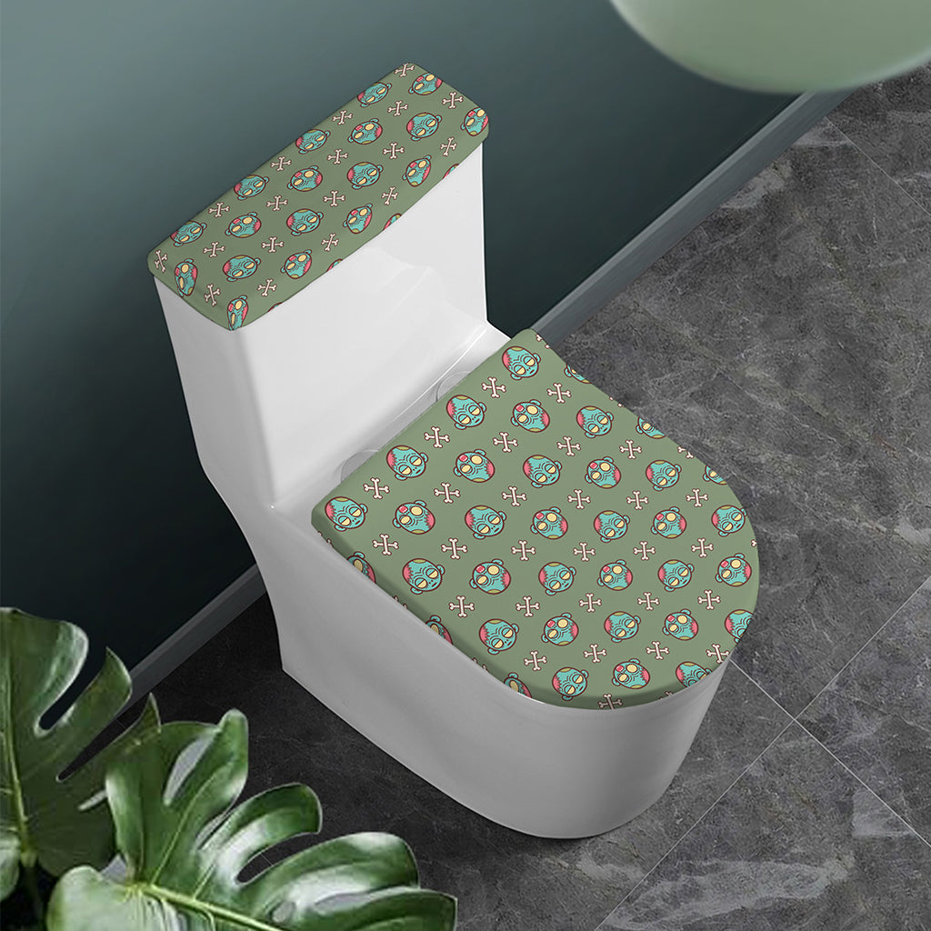 Cartoon Zombie Pattern Print Toilet Lid And Tank Cover Set