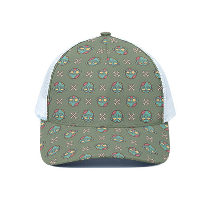 Cartoon Zombie Pattern Print White Mesh Trucker Cap