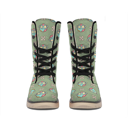 Cartoon Zombie Pattern Print Winter Boots