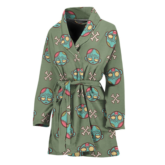 Cartoon Zombie Pattern Print Women's Bathrobe