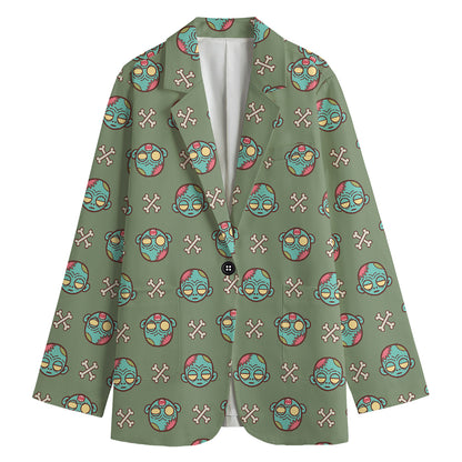 Cartoon Zombie Pattern Print Women's Cotton Blazer