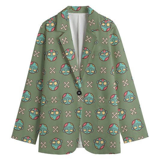 Cartoon Zombie Pattern Print Women's Cotton Blazer