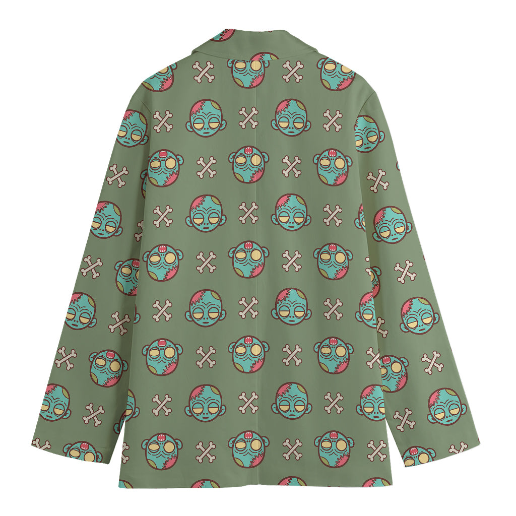 Cartoon Zombie Pattern Print Women's Cotton Blazer