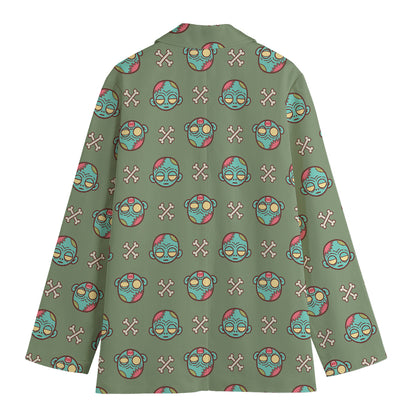 Cartoon Zombie Pattern Print Women's Cotton Blazer