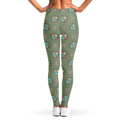 Cartoon Zombie Pattern Print Women's Leggings