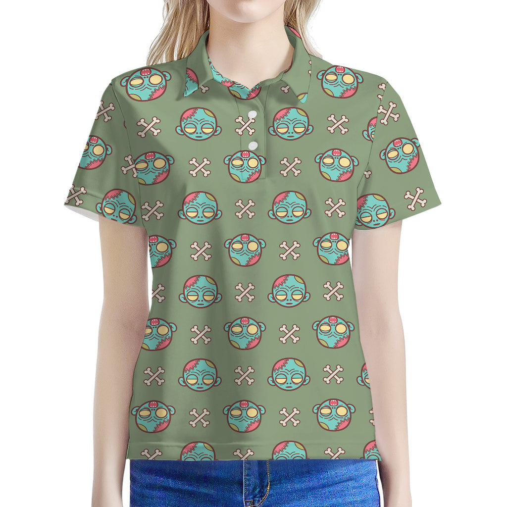 Cartoon Zombie Pattern Print Women's Polo Shirt