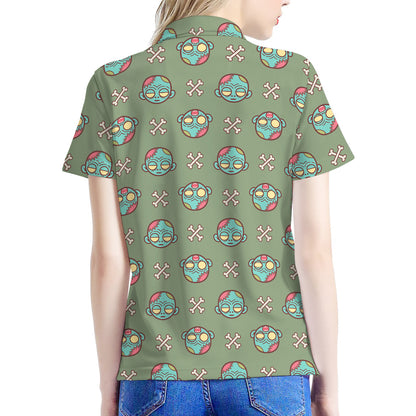 Cartoon Zombie Pattern Print Women's Polo Shirt