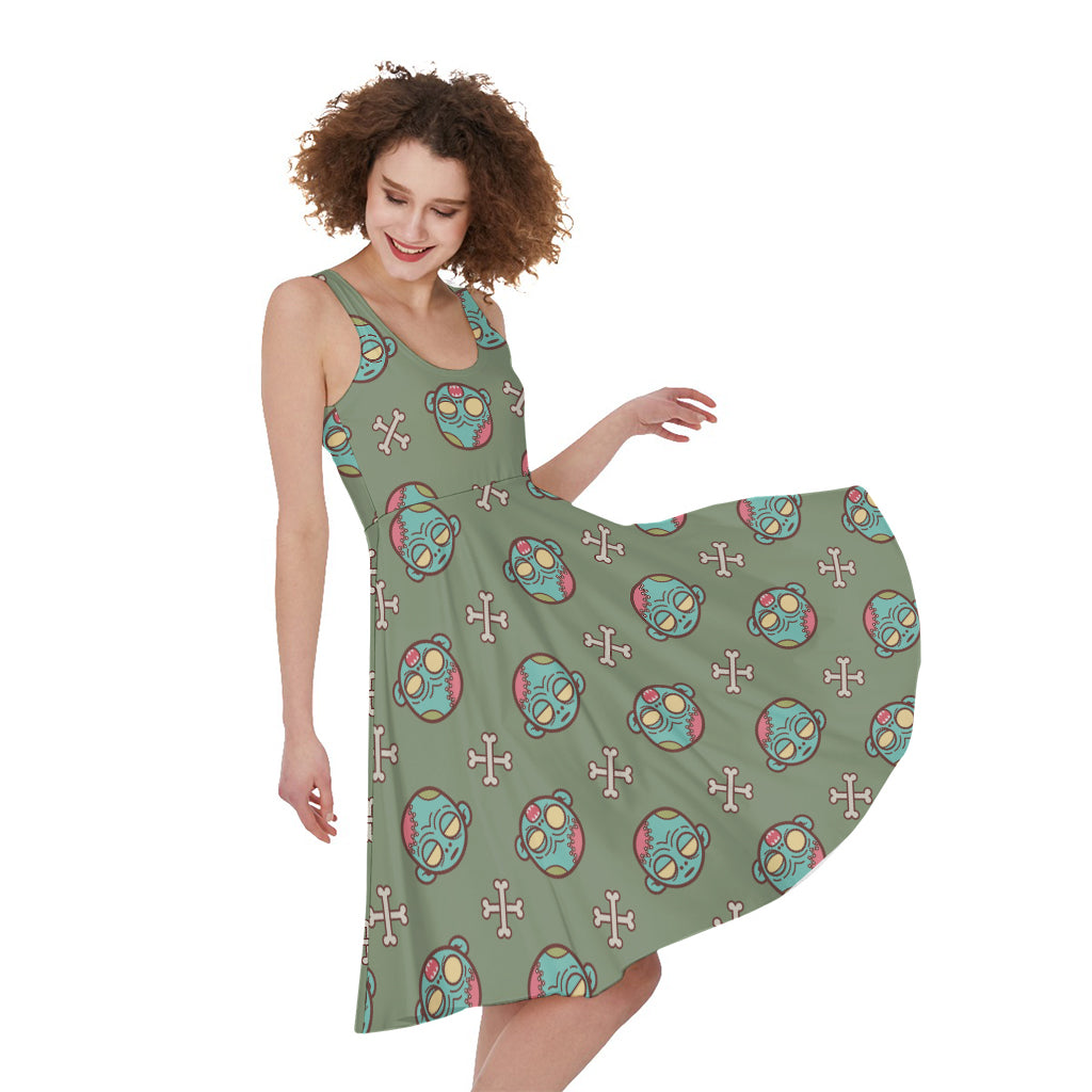 Cartoon Zombie Pattern Print Women's Sleeveless Dress